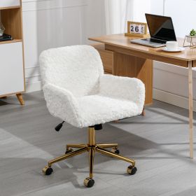 A&A Furniture Office Chair,Artificial rabbit hair Home Office Chair with Golden Metal Base,Adjustable Desk Chair Swivel Office Chair