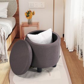 JST Home Decor Upholstered Round Fabric Tufted Footrest Ottoman, Ottoman with Storage for Living Room & Bedroom, Decorative Home Furniture, Brown