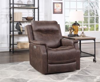 Compact Dual-Power Recliner - Contemporary Styling, Walnut Leatherette - Power Footrest, Power Headrest, USB Charging