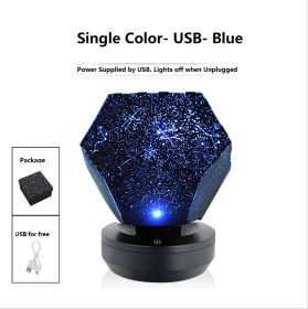 LED Starry Sky Projector Night Lights 3D Projection Night Lamp USB Charging Home Planetarium Kids Bedroom Decoration Room Lighting (Option: USB Blue)