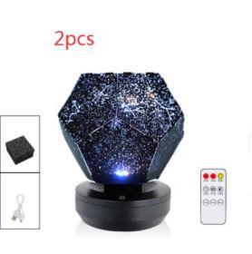 LED Starry Sky Projector Night Lights 3D Projection Night Lamp USB Charging Home Planetarium Kids Bedroom Decoration Room Lighting (Option: 3colors remote 2pcs)