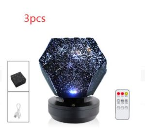 LED Starry Sky Projector Night Lights 3D Projection Night Lamp USB Charging Home Planetarium Kids Bedroom Decoration Room Lighting (Option: 3colors remote 3pcs)