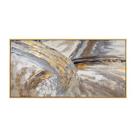 Hand Painted Thick Textured Abstract Grey Color and Gold Foil Oil Painting on Canvas Oil Modern Painting Fine Art Picture No Frame (size: 60x90cm)