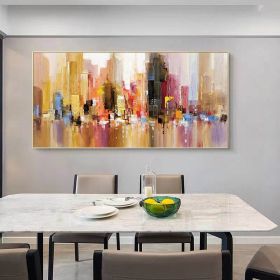 Hand Painted Urban Architecture Landscape Abstract Oil Painting Canvas Nordic Poster Wall Art Picture Living Room Home Decor (size: 80x160cm)