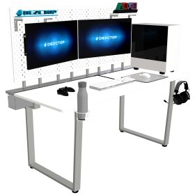 DEZCTOP Bifrost 160 63W x 28D Gaming PC Computer Desk with Shelves;  Large Workstation for Gamers or Home Office with Pegboard;  Built-in Cable Manage (Color: White)