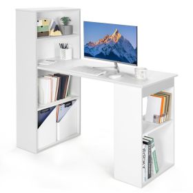 Computer Desk with Storage Shelves and CPU Stand (Color: White)