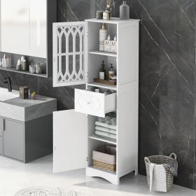 Tall Bathroom Cabinet;  Freestanding Storage Cabinet with Drawer and Doors;  MDF Board;  Acrylic Door;  Adjustable Shelf (Color: White)